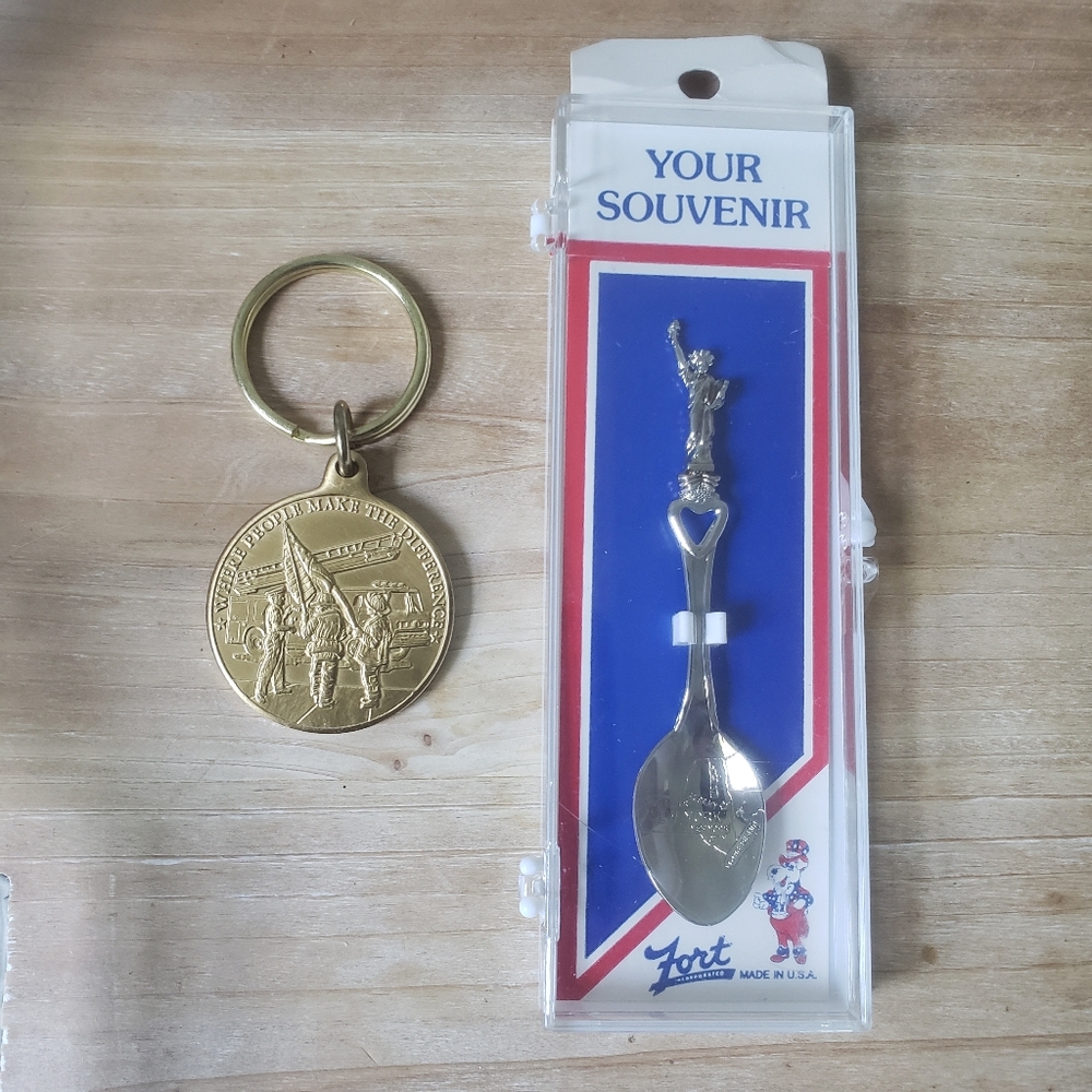 A Great Nation Stands United Keychain and New York Silver Souvenir Spoon